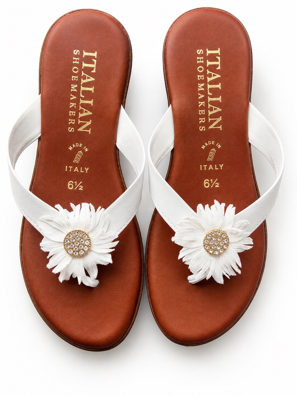 Italian Shoemakers White Floral Wedge Sandals Size 6.5 Made in Italy